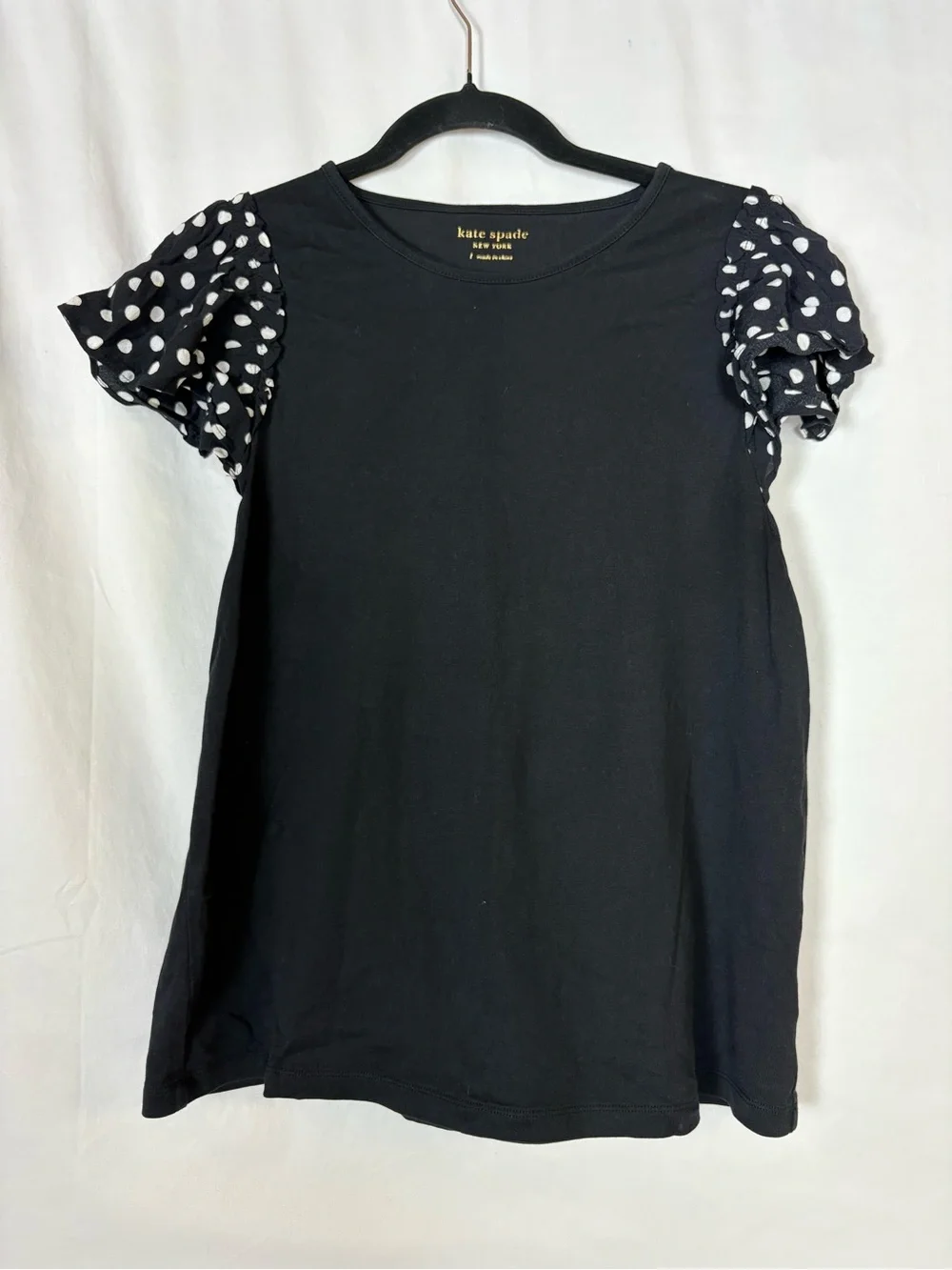 kate spade Black Top with Polka Dot Puff Sleeves